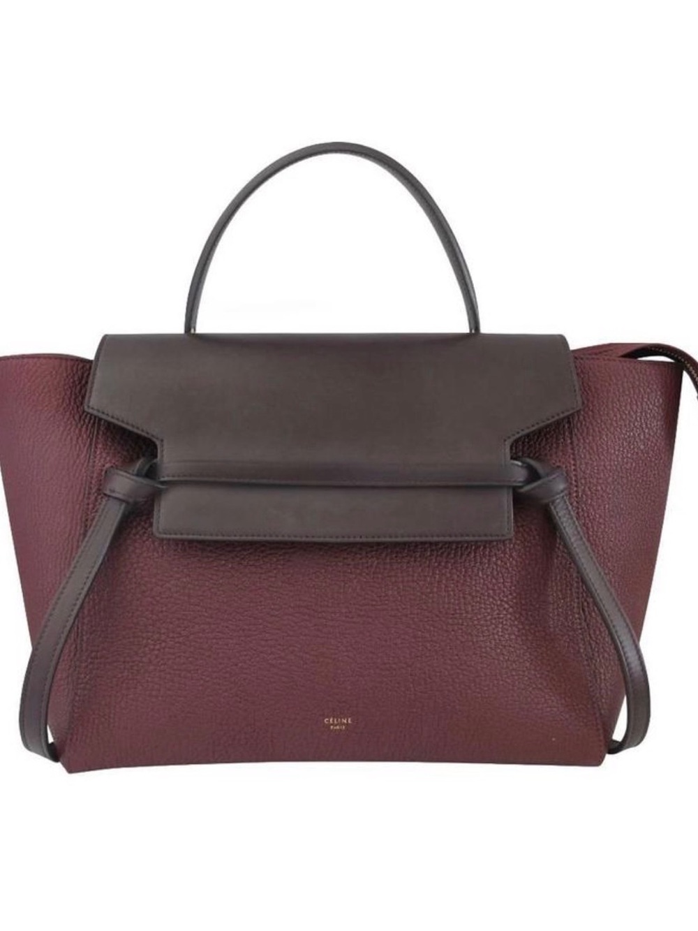 Celine Burgundy & Dark Brown Leather Top-Handle Satchel